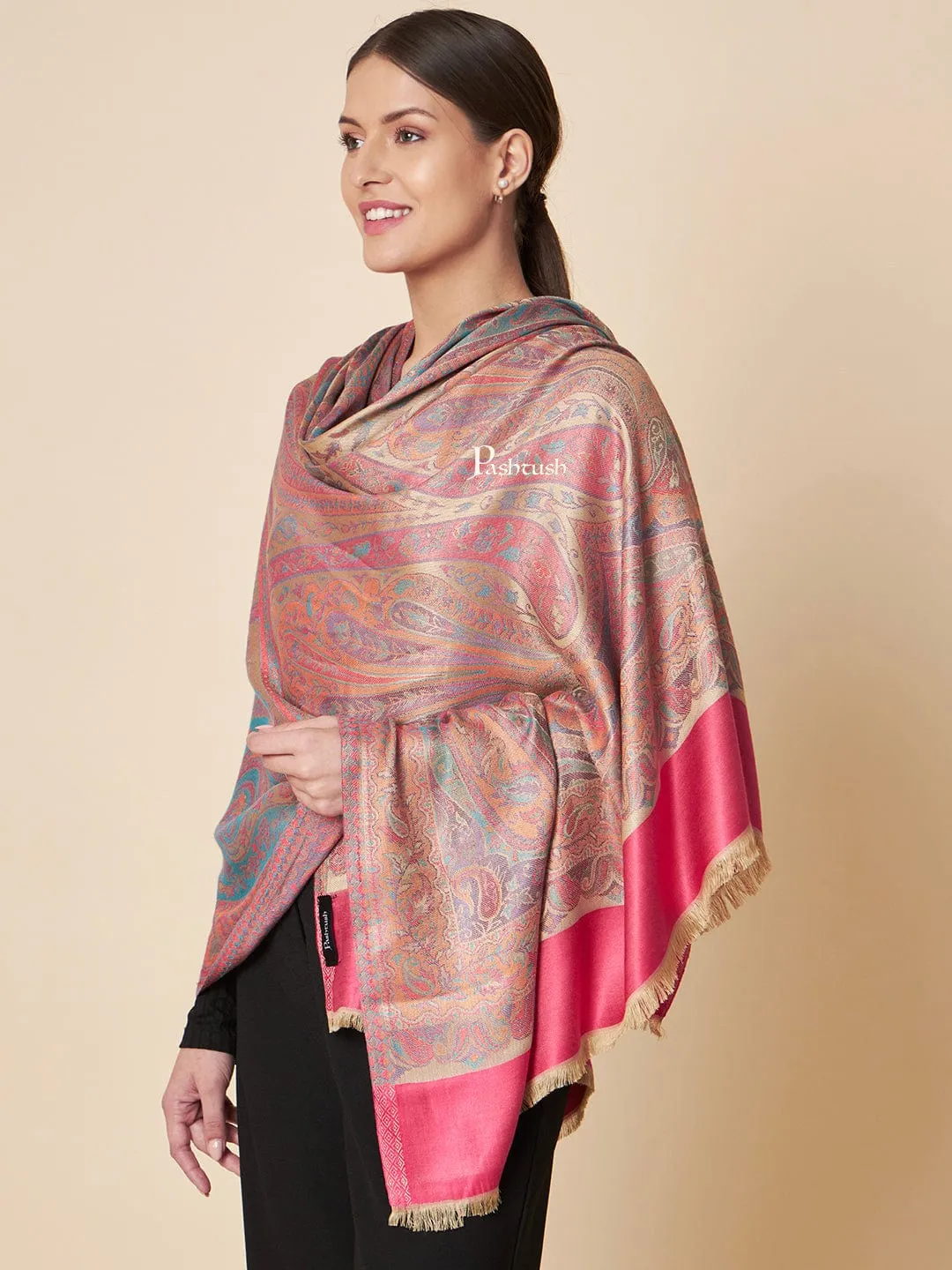 Pashtush Womens Extra Soft Bamboo Shawl, Extra Soft Jamawar Paisley Design, Multicolour