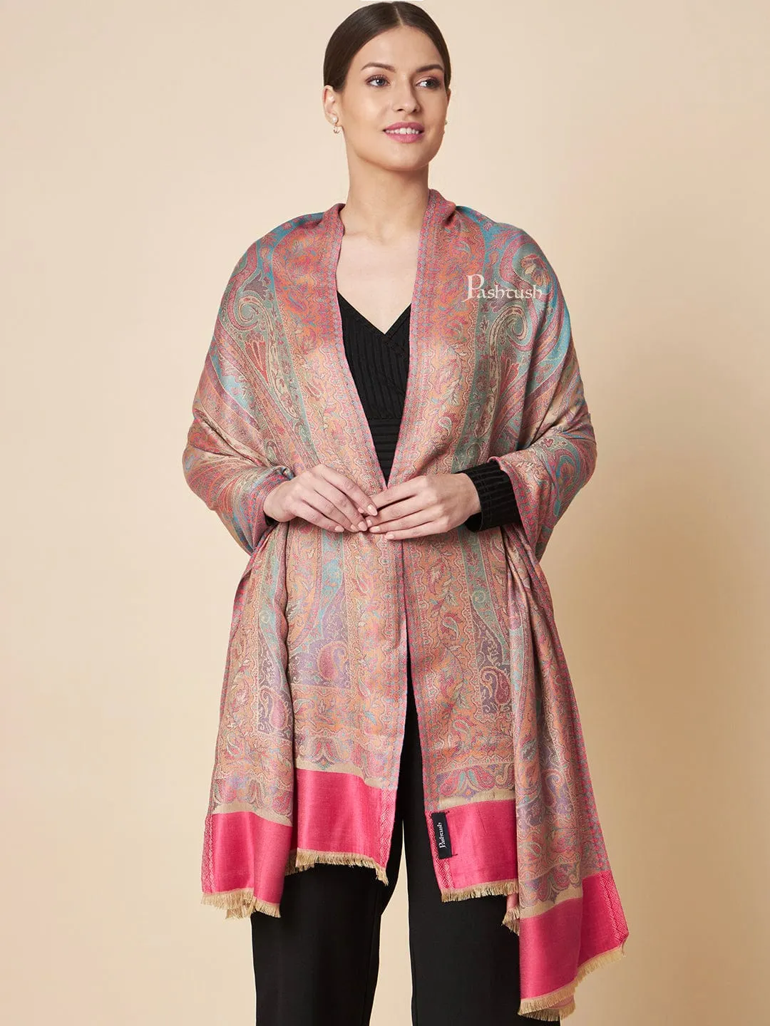 Pashtush Womens Extra Soft Bamboo Shawl, Extra Soft Jamawar Paisley Design, Multicolour