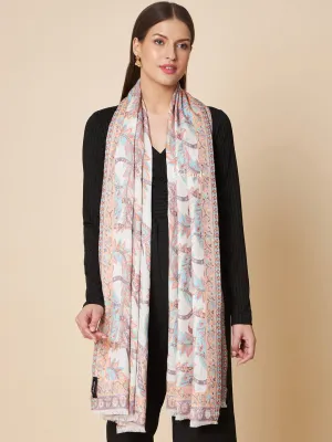 Pashtush Womens Extra Soft Bamboo Stole, Peruvian Paisleys Woven Design, Ivory