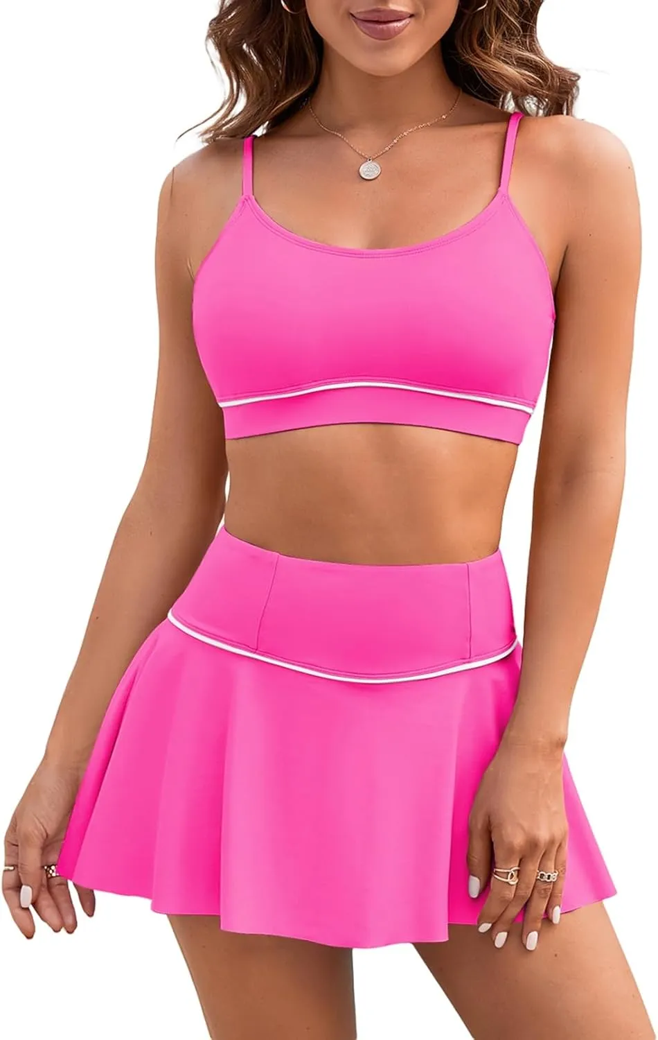 Pink Queen 2025 High Waisted Bikini Set for Women 2 Piece Swimsuits Scoop Neck Spaghetti Straps Swim Skirt Bathing Suits