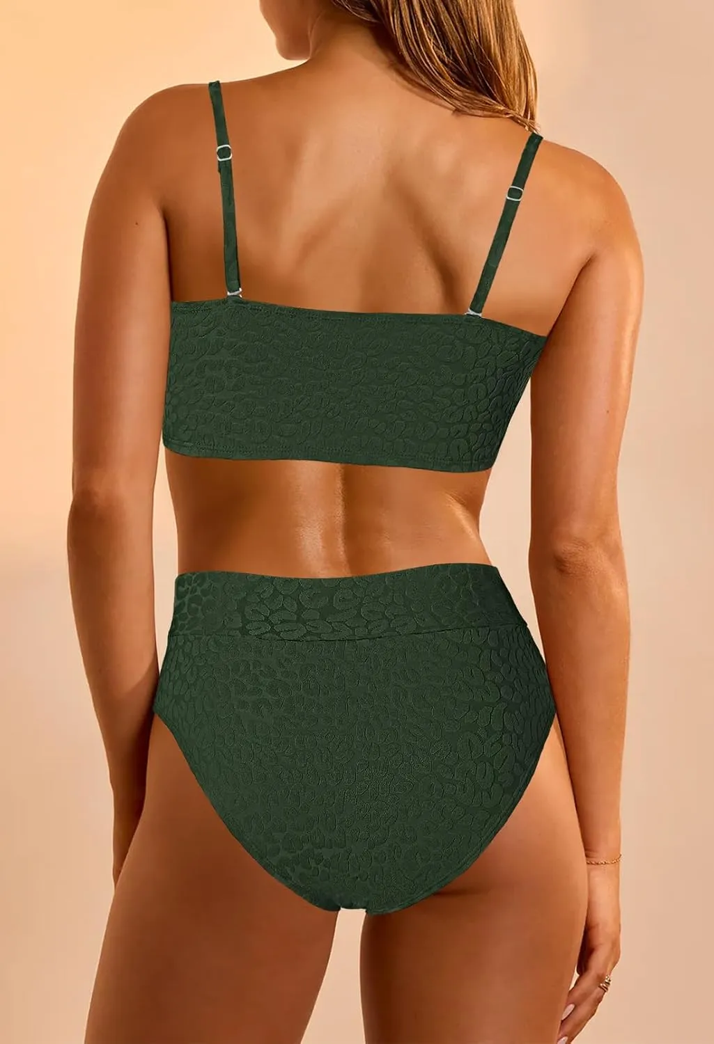 Pink Queen Women 2 Piece Bandeau Swimsuits Strapless Textured Bikini Set High Waisted Bathing Suits