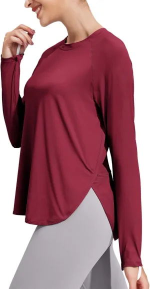 PINSPARK Long Sleeve Workout Tops for Women UPF 50  Sun Shirts UV Protection Hiking Athletic Tops Quick Dry Yoga Shirts