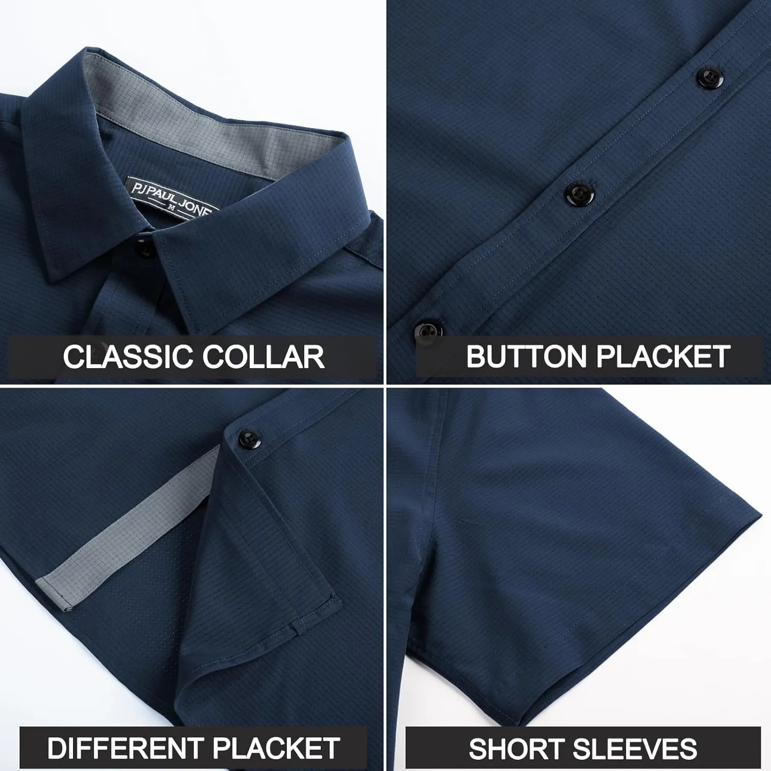 PJ PAUL JONES Mens Short Sleeve Button Down Shirts Casual Stylish Wrinkle-Free Untuckit Dress Shirt