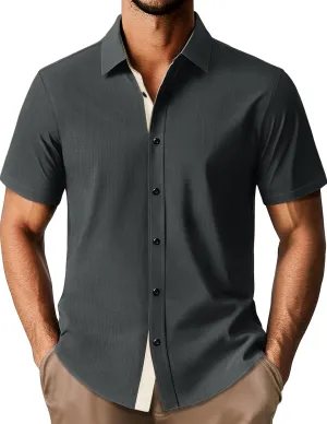 PJ PAUL JONES Mens Short Sleeve Button Down Shirts Casual Stylish Wrinkle-Free Untuckit Dress Shirt