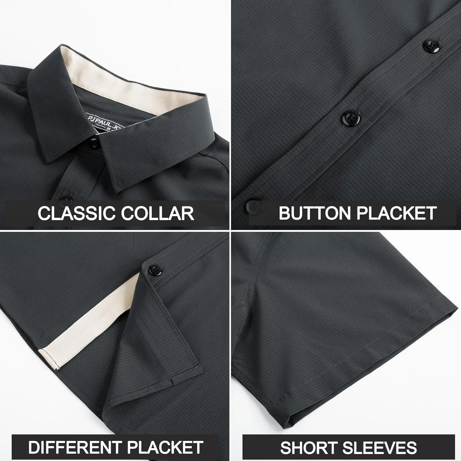 PJ PAUL JONES Mens Short Sleeve Button Down Shirts Casual Stylish Wrinkle-Free Untuckit Dress Shirt