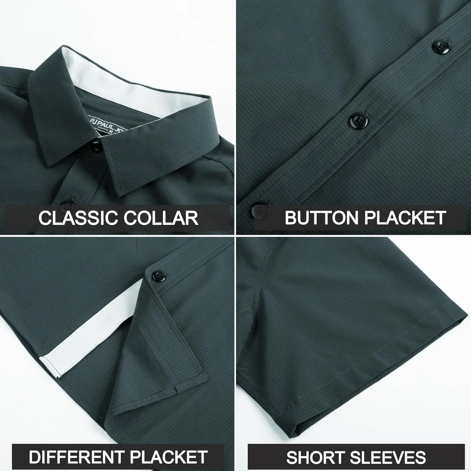 PJ PAUL JONES Mens Short Sleeve Button Down Shirts Casual Stylish Wrinkle-Free Untuckit Dress Shirt