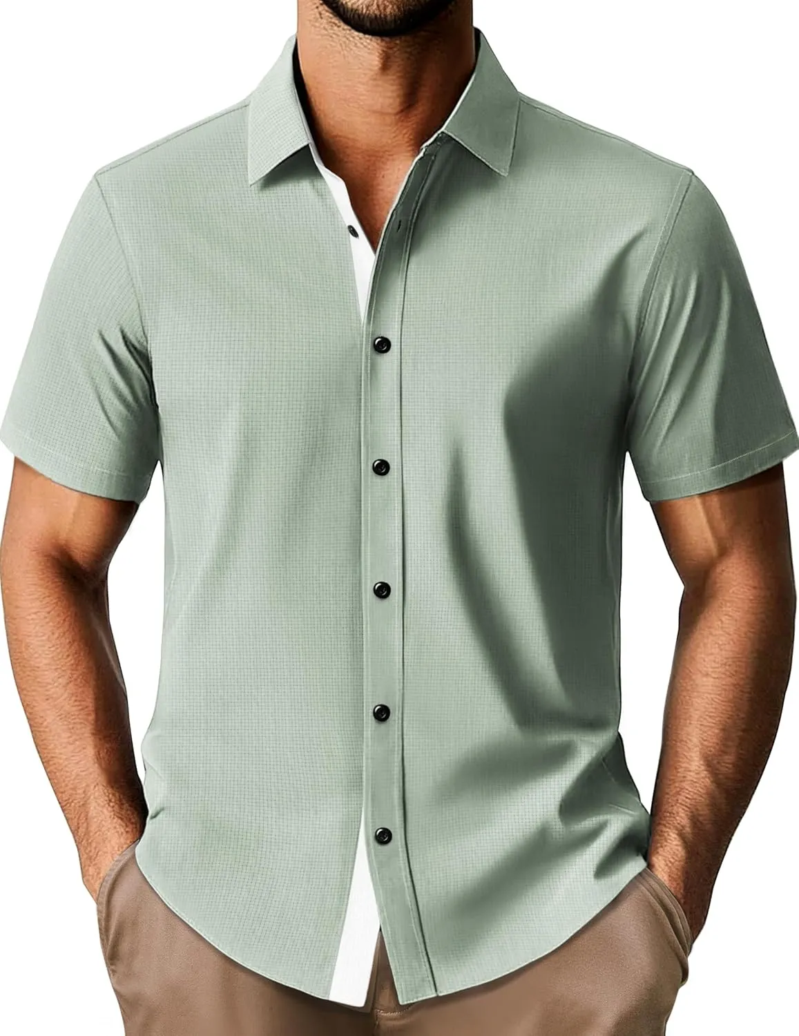 PJ PAUL JONES Mens Short Sleeve Button Down Shirts Casual Stylish Wrinkle-Free Untuckit Dress Shirt