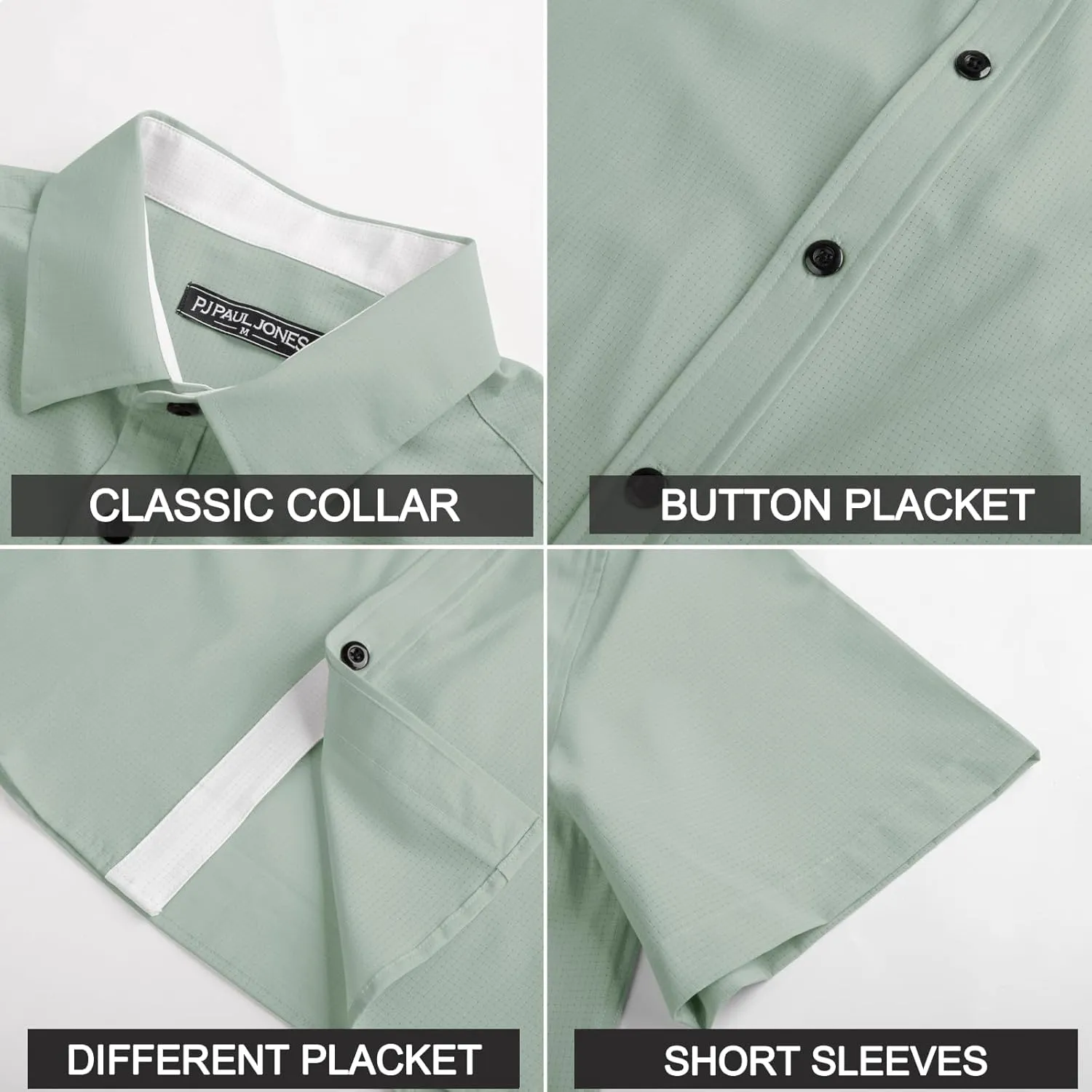 PJ PAUL JONES Mens Short Sleeve Button Down Shirts Casual Stylish Wrinkle-Free Untuckit Dress Shirt