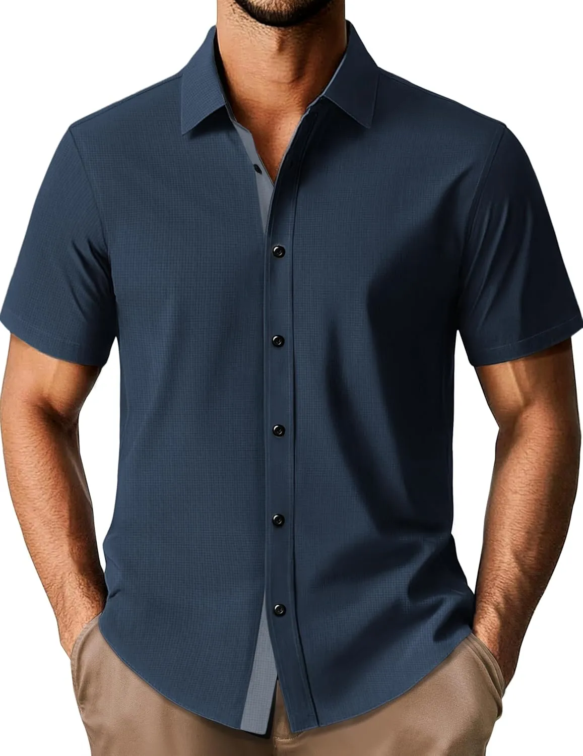 PJ PAUL JONES Mens Short Sleeve Button Down Shirts Casual Stylish Wrinkle-Free Untuckit Dress Shirt