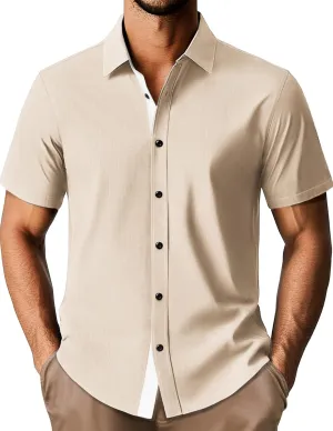 PJ PAUL JONES Mens Short Sleeve Button Down Shirts Casual Stylish Wrinkle-Free Untuckit Dress Shirt