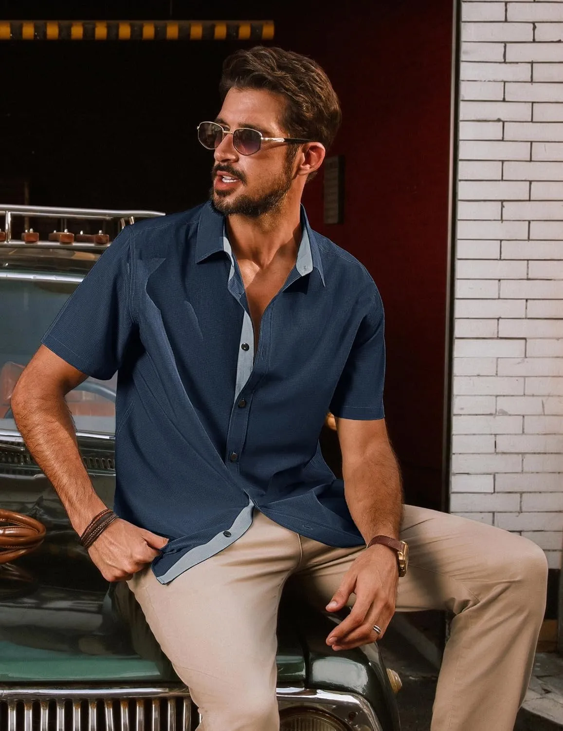 PJ PAUL JONES Mens Short Sleeve Button Down Shirts Casual Stylish Wrinkle-Free Untuckit Dress Shirt