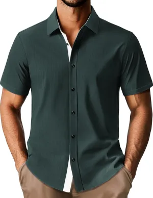 PJ PAUL JONES Mens Short Sleeve Button Down Shirts Casual Stylish Wrinkle-Free Untuckit Dress Shirt