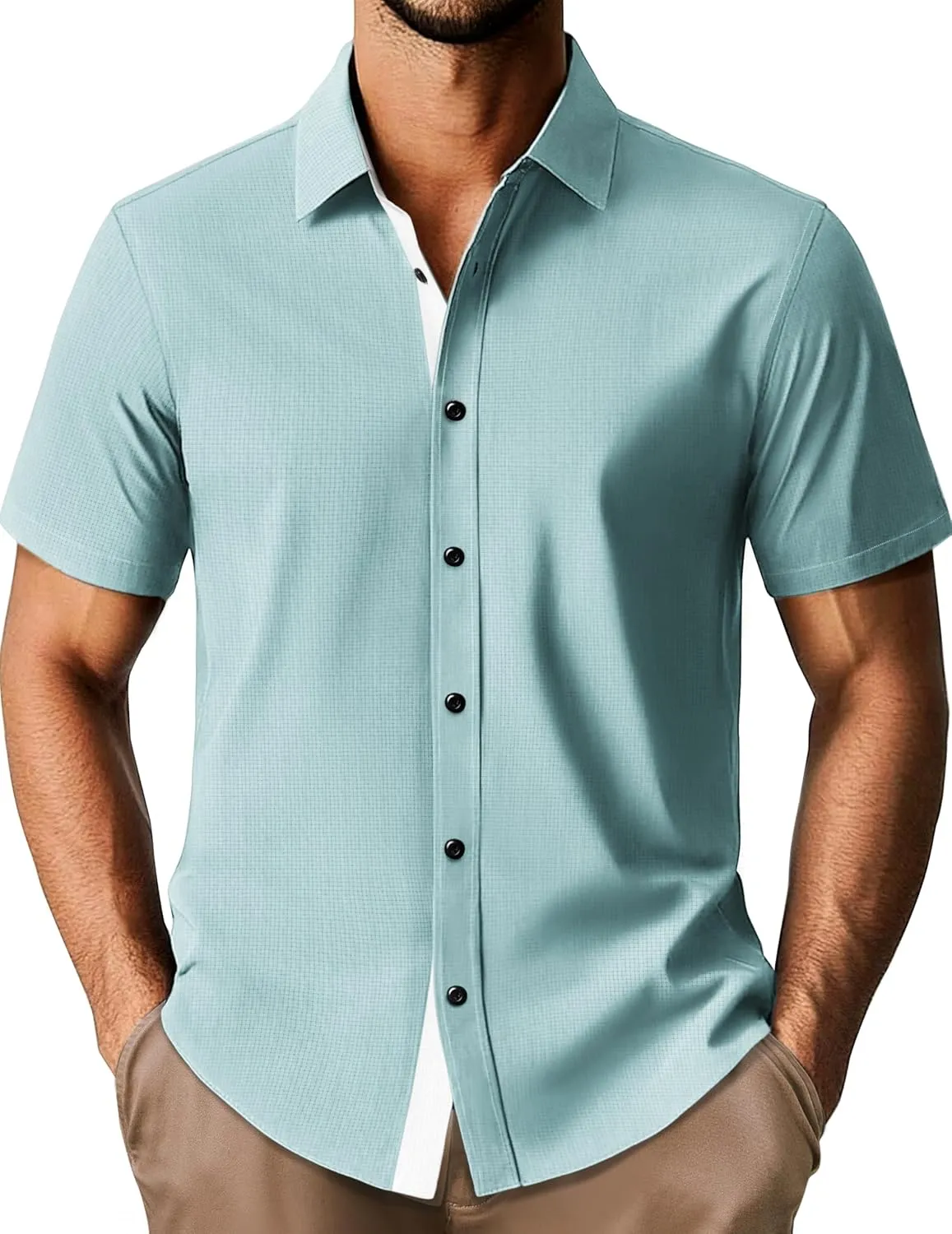 PJ PAUL JONES Mens Short Sleeve Button Down Shirts Casual Stylish Wrinkle-Free Untuckit Dress Shirt