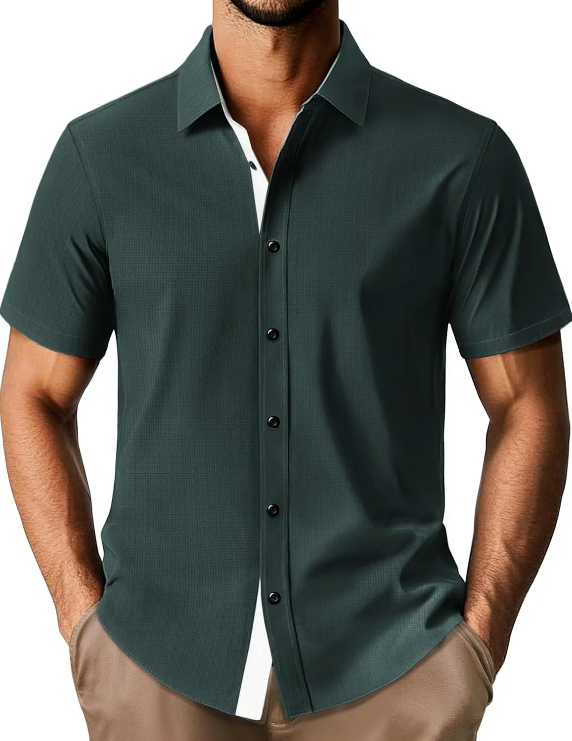 PJ PAUL JONES Mens Short Sleeve Button Down Shirts Casual Stylish Wrinkle-Free Untuckit Dress Shirt