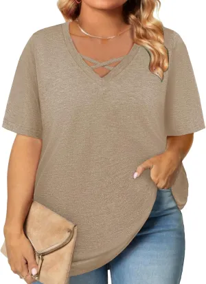 Plus Size Tops for Women Summer Trendy Criss Cross Shirts Oversized Casual Loose Fit Tunic Tops