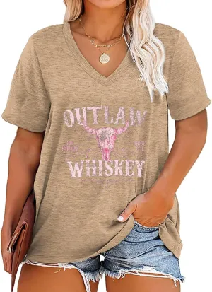 Plus Size Tops Womens V Neck Western Cowgirl T-Shirts Vintage Country Music Graphic Tee Shirt