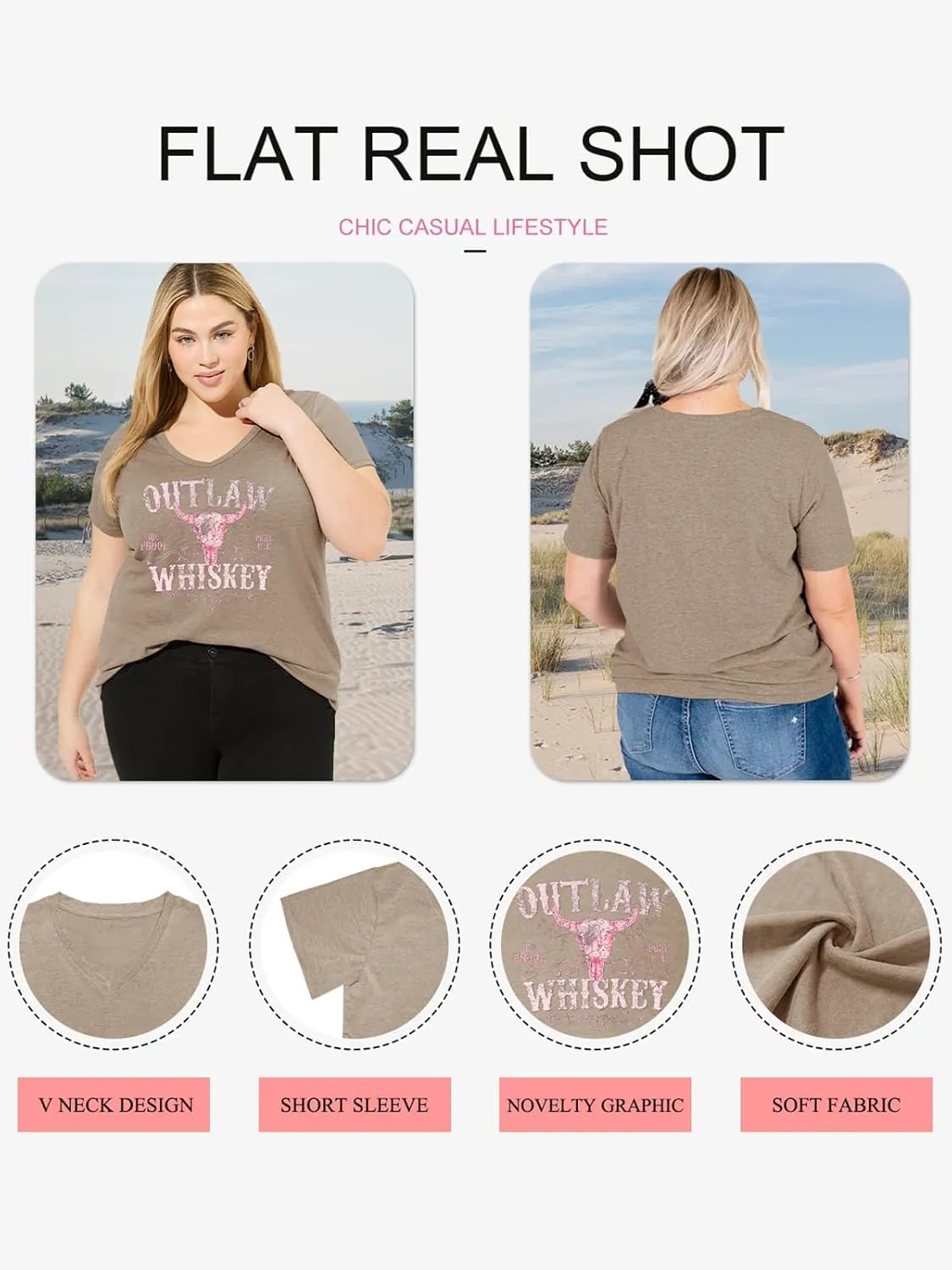 Plus Size Tops Womens V Neck Western Cowgirl T-Shirts Vintage Country Music Graphic Tee Shirt