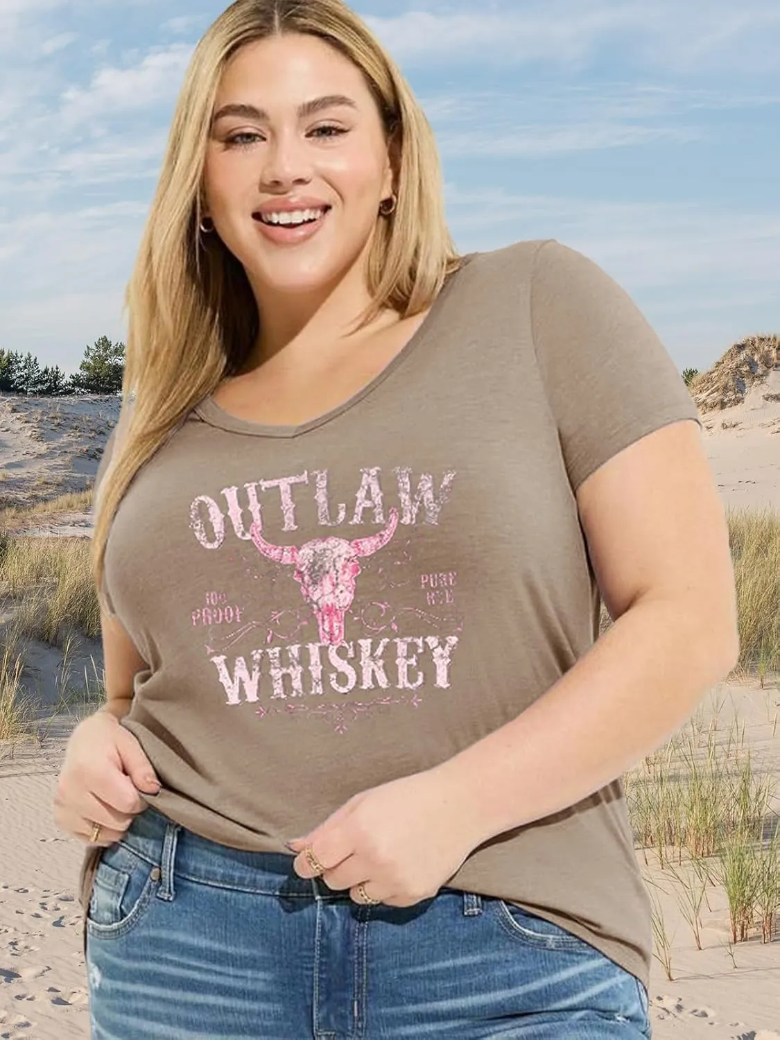 Plus Size Tops Womens V Neck Western Cowgirl T-Shirts Vintage Country Music Graphic Tee Shirt