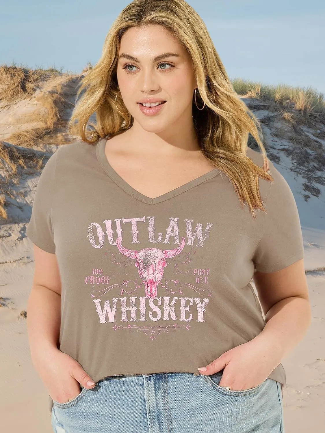 Plus Size Tops Womens V Neck Western Cowgirl T-Shirts Vintage Country Music Graphic Tee Shirt