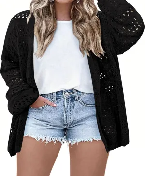 Plus Size Womens Crochet Cardigans Sweater Boho Long Sleeve Lightweight Oversized Open Front Loose Fit Knitted Tops