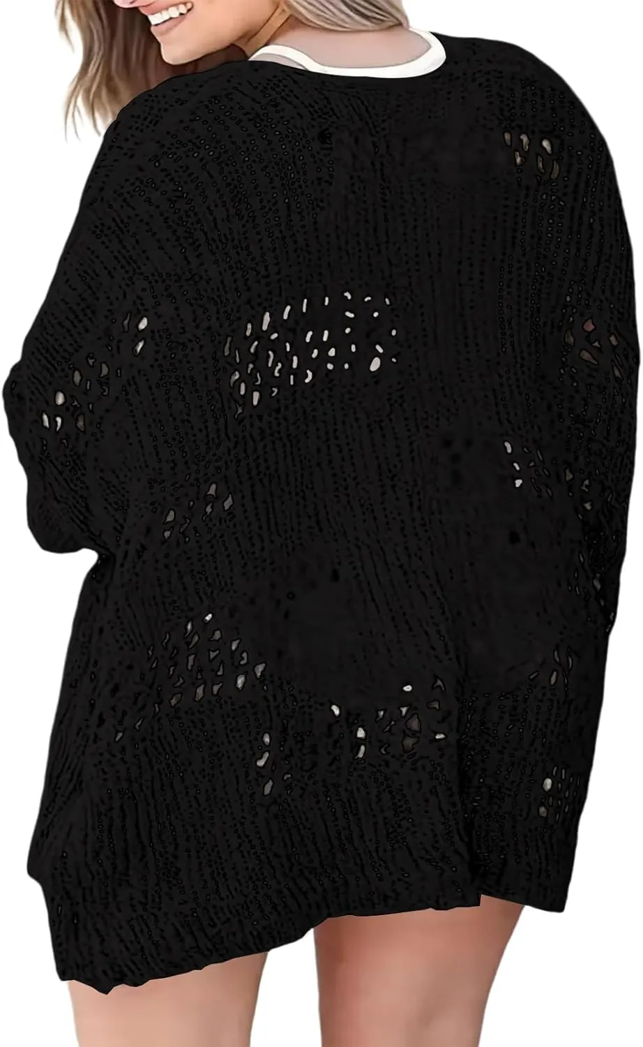 Plus Size Womens Crochet Cardigans Sweater Boho Long Sleeve Lightweight Oversized Open Front Loose Fit Knitted Tops