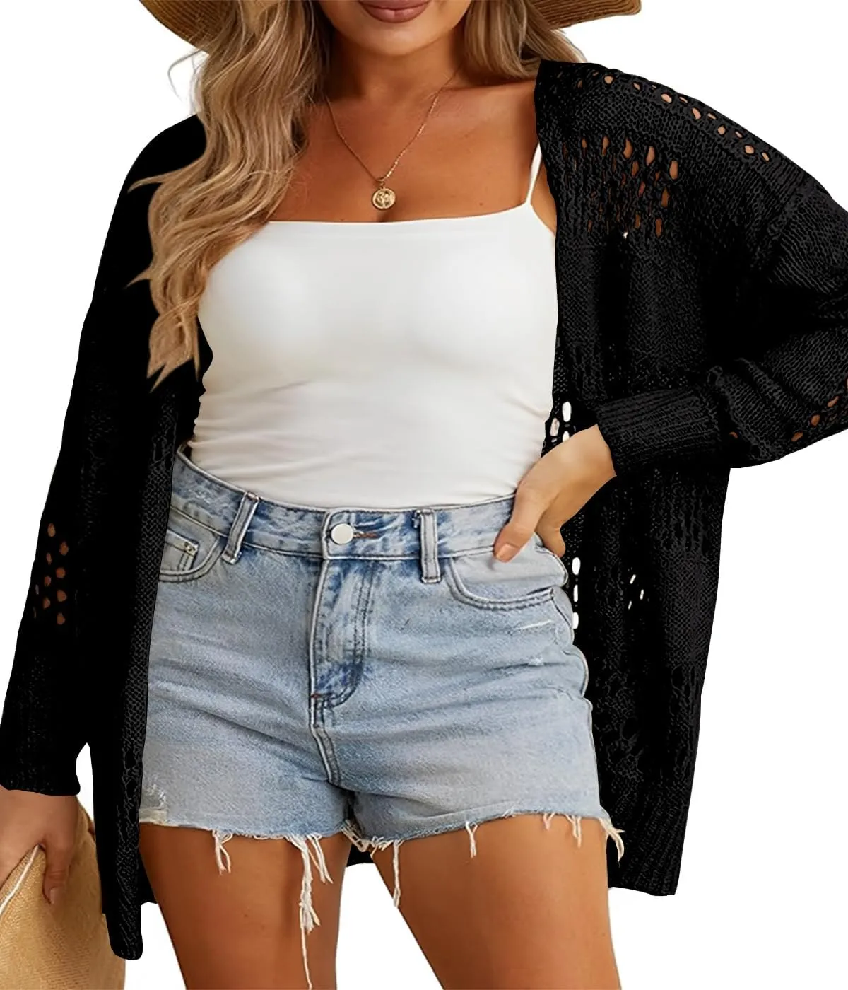 Plus Size Womens Crochet Cardigans Sweater Boho Long Sleeve Lightweight Oversized Open Front Loose Fit Knitted Tops
