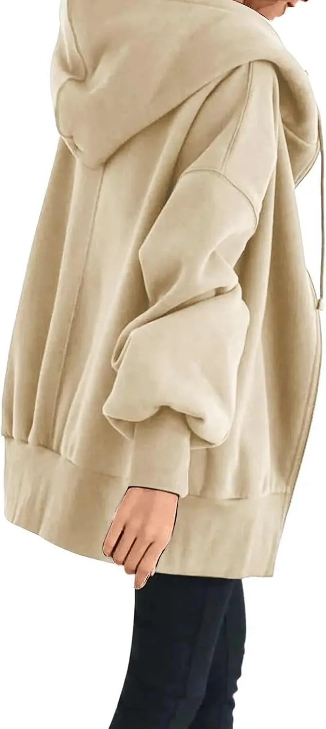 Plus Size Zip Up Hoodie Sweatshirts for Women Fall Trendy Athletic Jacket with Pocket Comfy Loose Solid Color Y2K Top