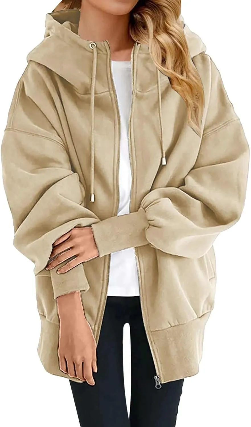 Plus Size Zip Up Hoodie Sweatshirts for Women Fall Trendy Athletic Jacket with Pocket Comfy Loose Solid Color Y2K Top