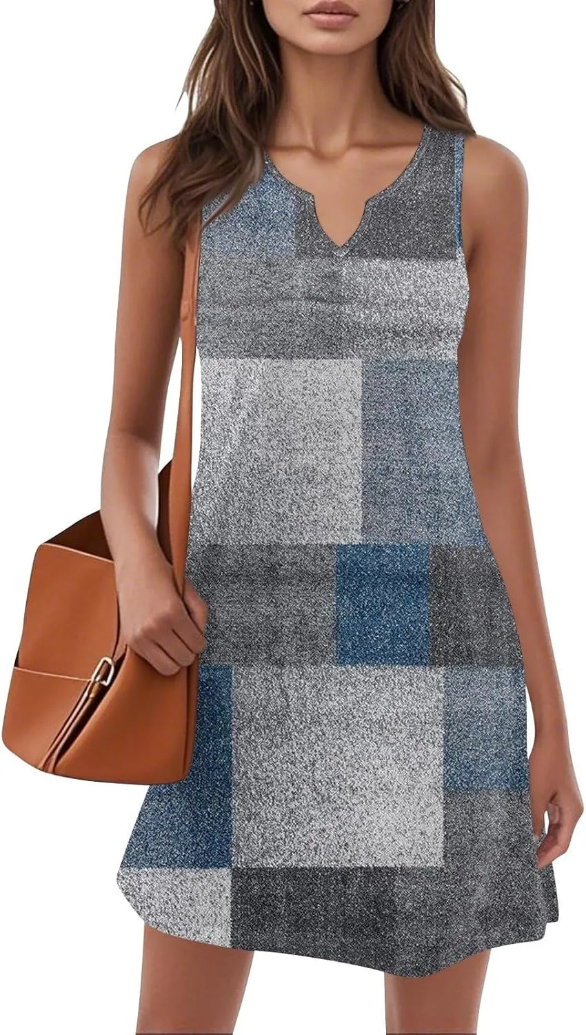 Pop Summer Baseball Sundress Womens Plus Size Sleeveless Print Dresses Women's V Neck Comfortable Loose Dress