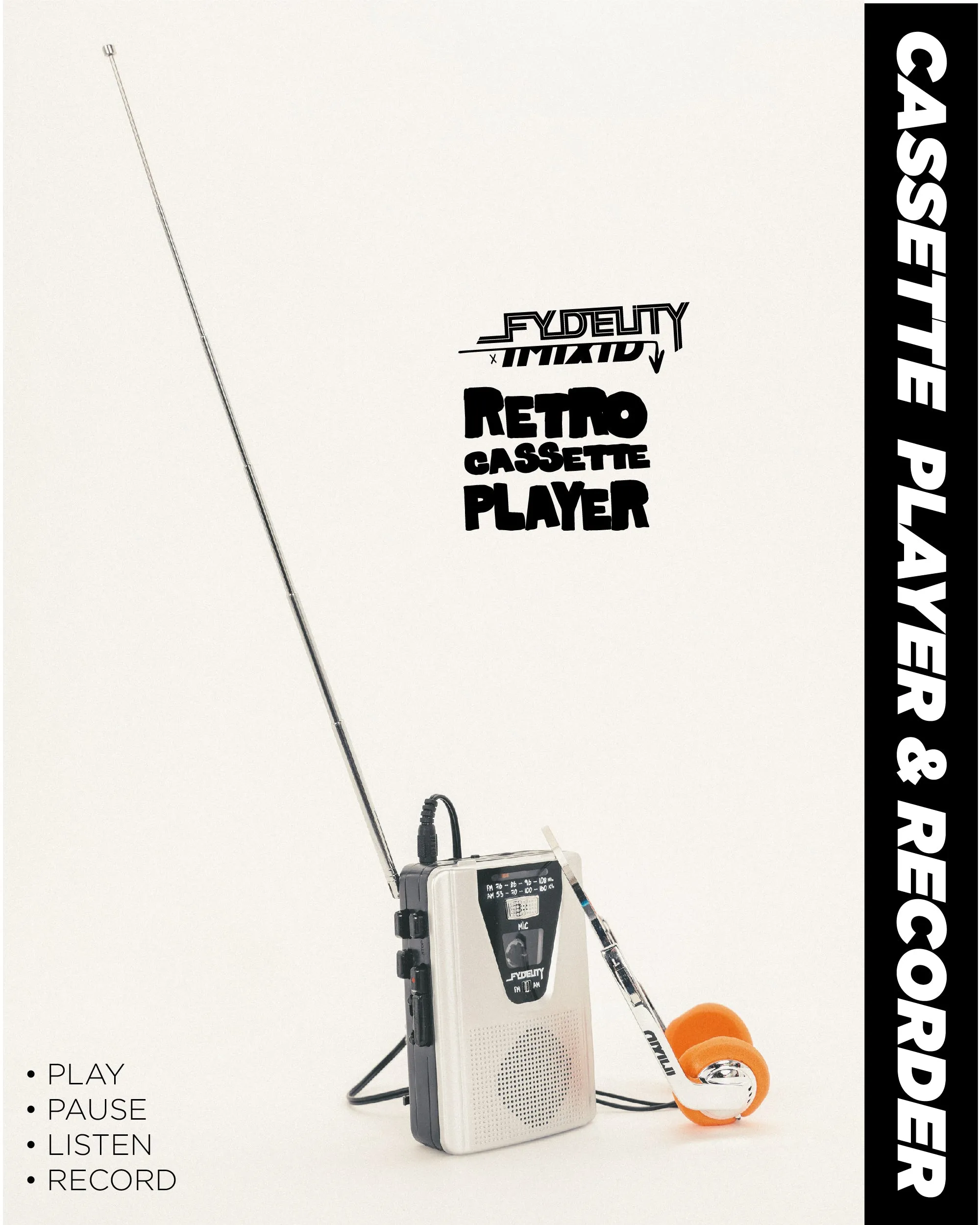 Portable Cassette Player/Recorder | AM/FM  & Speaker | Silver Case