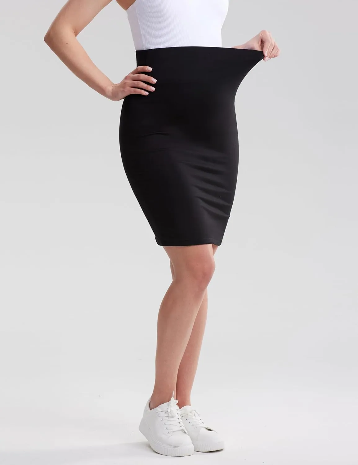 POSHDIVAH Women's Maternity Skirt Over The Belly Midi High Waisted Solid Stretchy Pregnancy Pencil Skirt