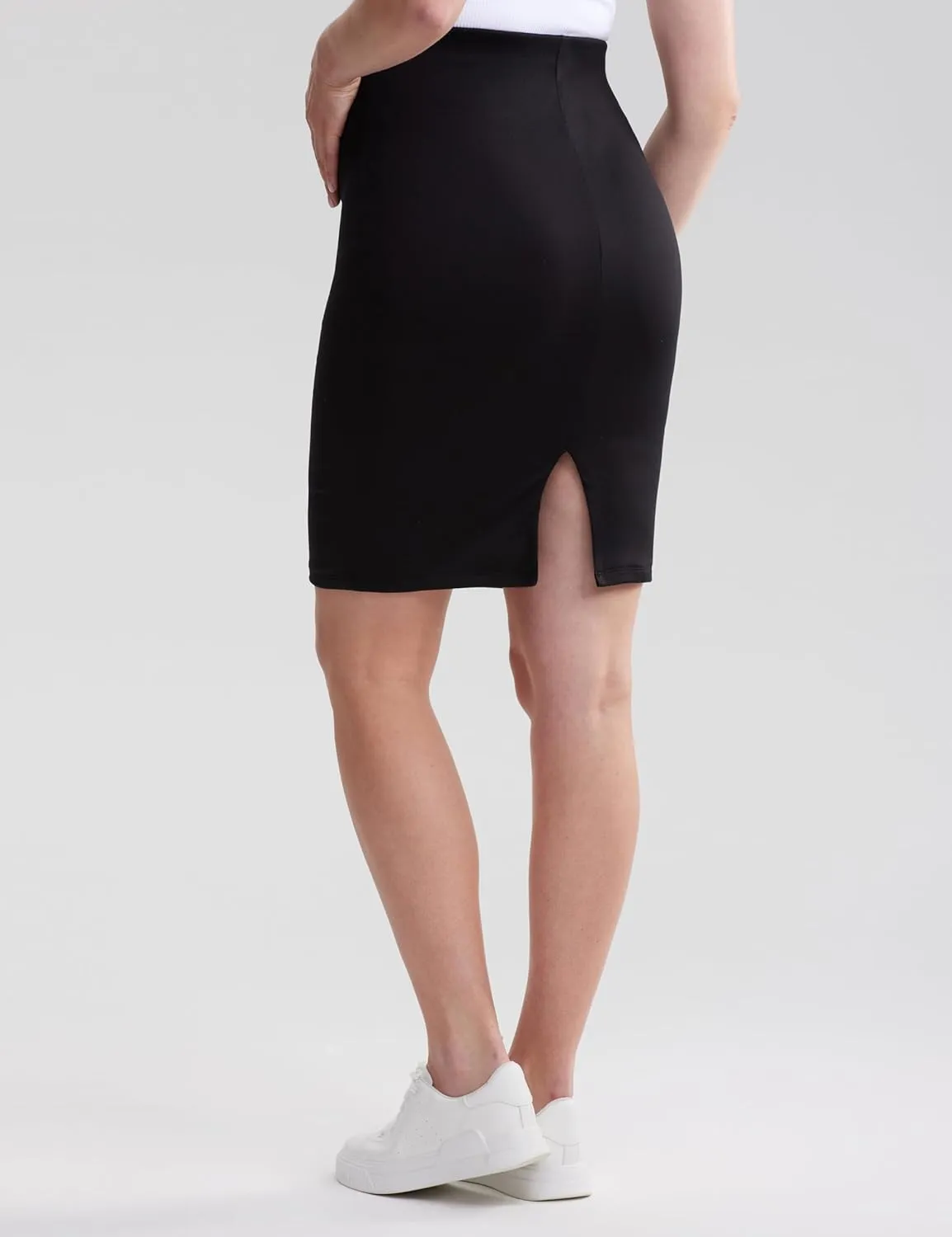 POSHDIVAH Women's Maternity Skirt Over The Belly Midi High Waisted Solid Stretchy Pregnancy Pencil Skirt