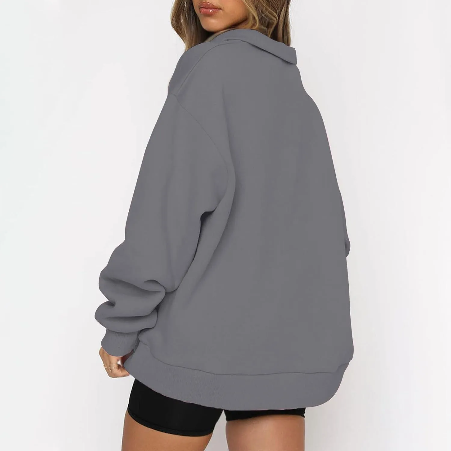 Quarter Zip Pullover for Women Fall Long Sleeve Sweaters Drop Shoulder Y2k Half Zip Blouses Casual Sweatshirt