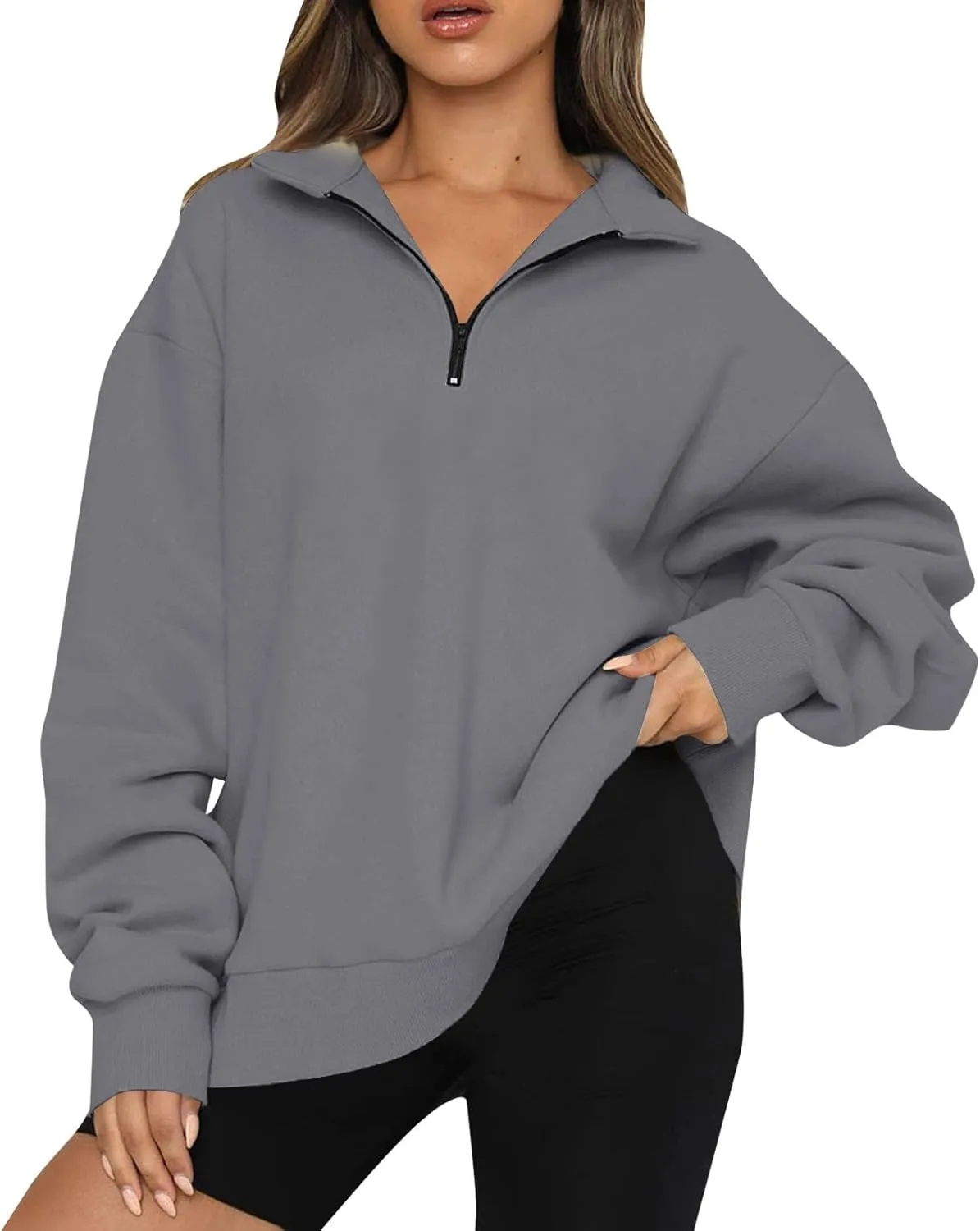 Quarter Zip Pullover for Women Fall Long Sleeve Sweaters Drop Shoulder Y2k Half Zip Blouses Casual Sweatshirt