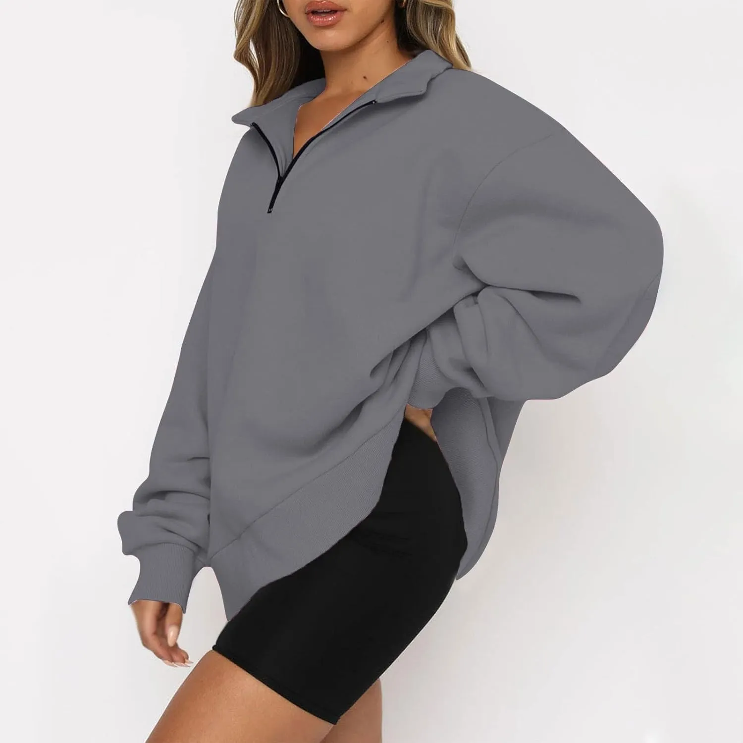 Quarter Zip Pullover for Women Fall Long Sleeve Sweaters Drop Shoulder Y2k Half Zip Blouses Casual Sweatshirt