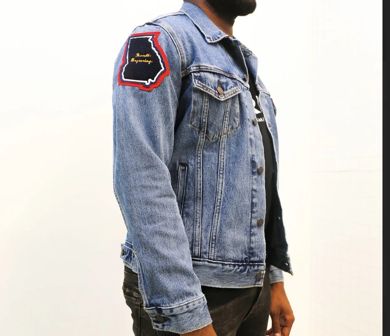 "4th Ward" Red & Yellow Trim Denim Jacket