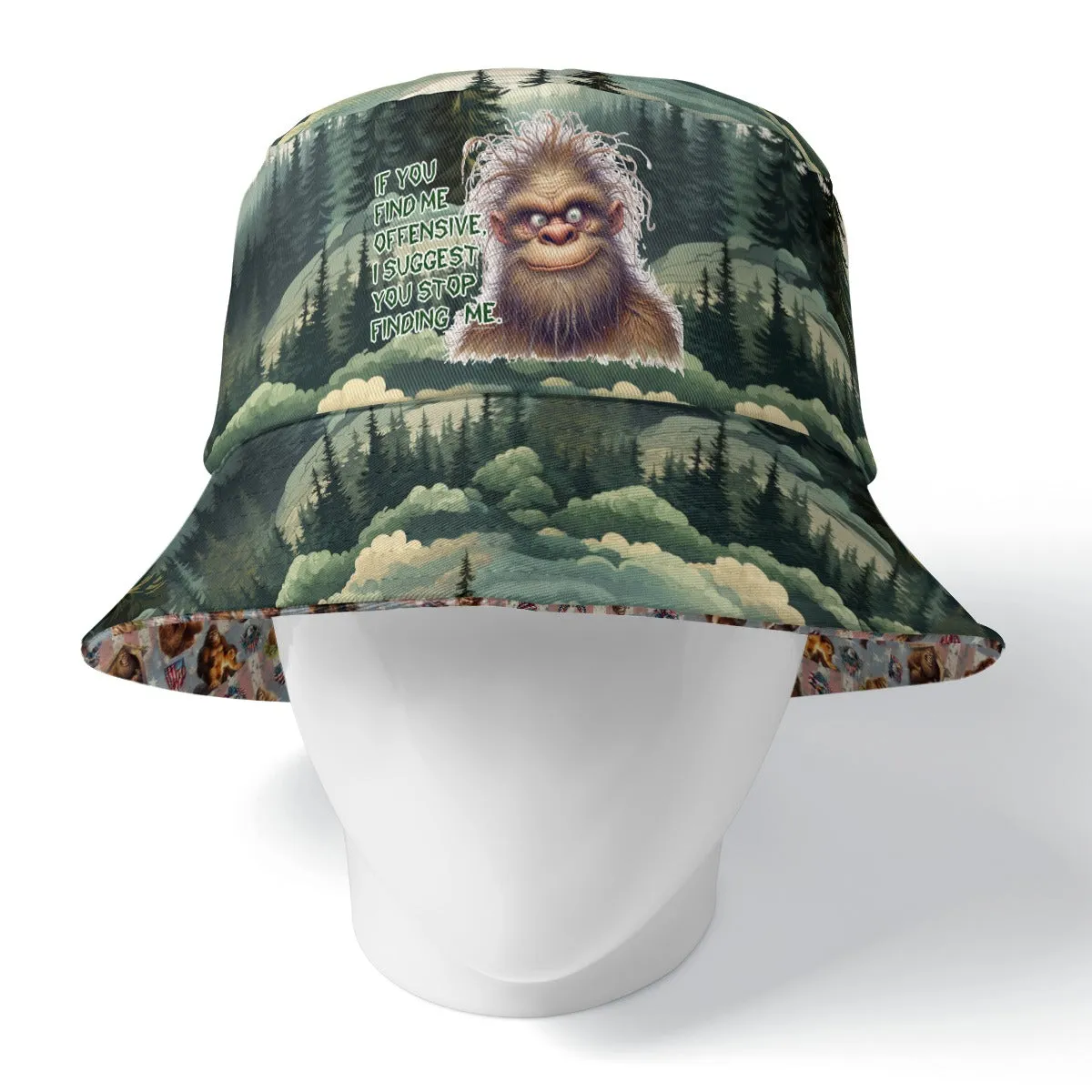 "Sarcastic Sasquatch" Series / Patriot Squatches - Double-Side Printing Bucket Hat - "If you find me offensive.."