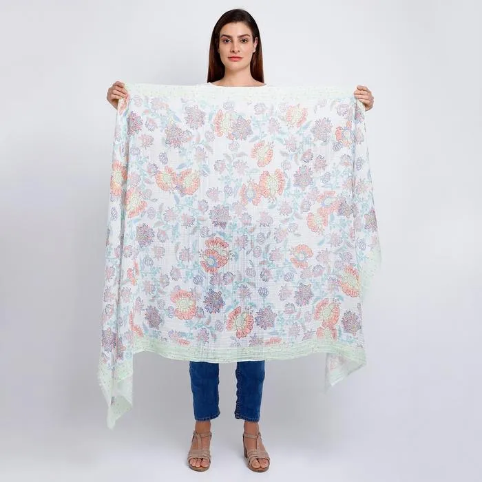 "Soft Floral White" Scarf