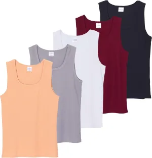 Real Essentials 5 Pack: Women's Ribbed Sleeveless Tank Top - Yoga Casual Tops