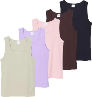Real Essentials 5 Pack: Women's Ribbed Sleeveless Tank Top - Yoga Casual Tops