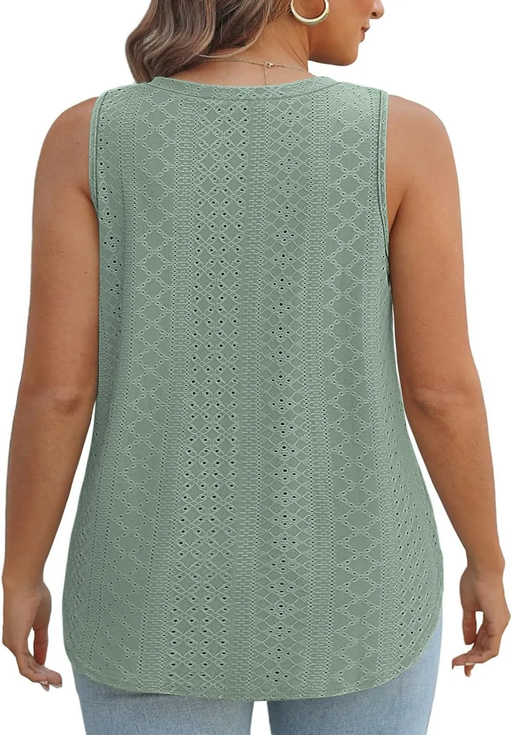 ROSRISS Plus-Size-Tank-Tops for Women Summer Casual Shirts Sleeveless V Neck Shirts Eyelet Side Split Tunics XL-5XL