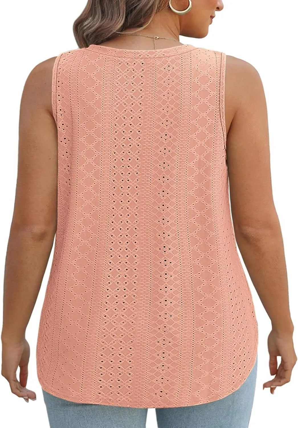 ROSRISS Plus-Size-Tank-Tops for Women Summer Casual Shirts Sleeveless V Neck Shirts Eyelet Side Split Tunics XL-5XL