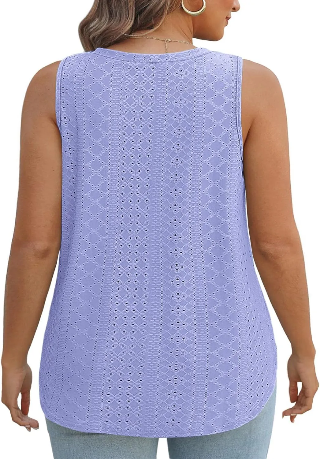 ROSRISS Plus-Size-Tank-Tops for Women Summer Casual Shirts Sleeveless V Neck Shirts Eyelet Side Split Tunics XL-5XL