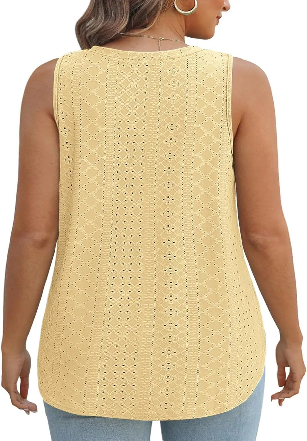 ROSRISS Plus-Size-Tank-Tops for Women Summer Casual Shirts Sleeveless V Neck Shirts Eyelet Side Split Tunics XL-5XL