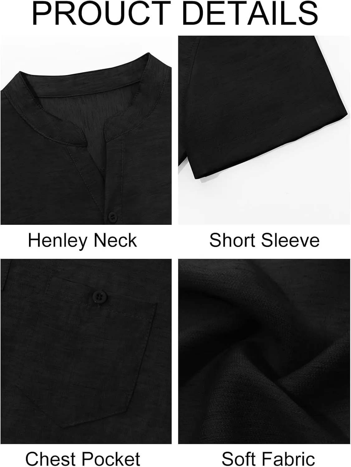 Runcati Mens Henley Shirt Short Sleeve Linen Casual V Neck Summer Beach Hippie Band Collar Textured Tops