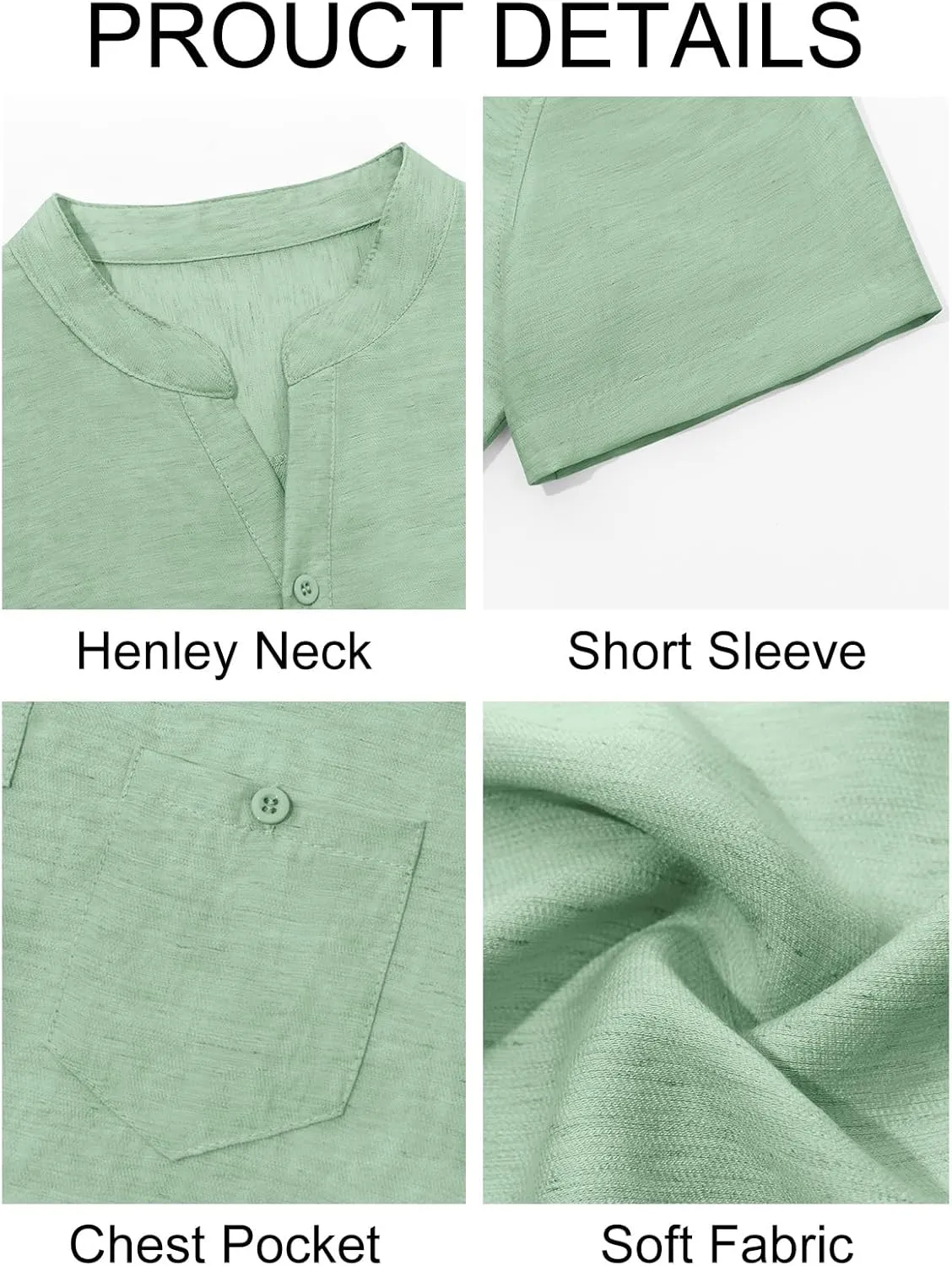 Runcati Mens Henley Shirt Short Sleeve Linen Casual V Neck Summer Beach Hippie Band Collar Textured Tops