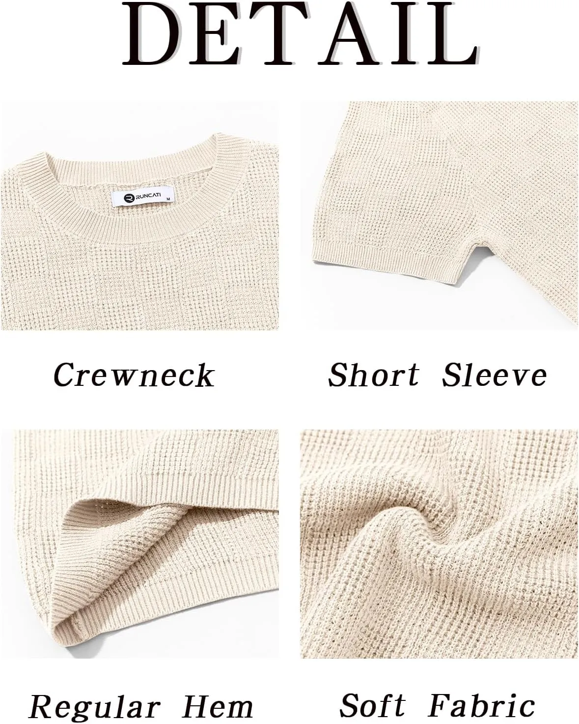 Runcati Mens Knit Short Sleeve T-Shirts Casual Crewneck Cotton Stretch Pullover Tees Summer Textured Tops