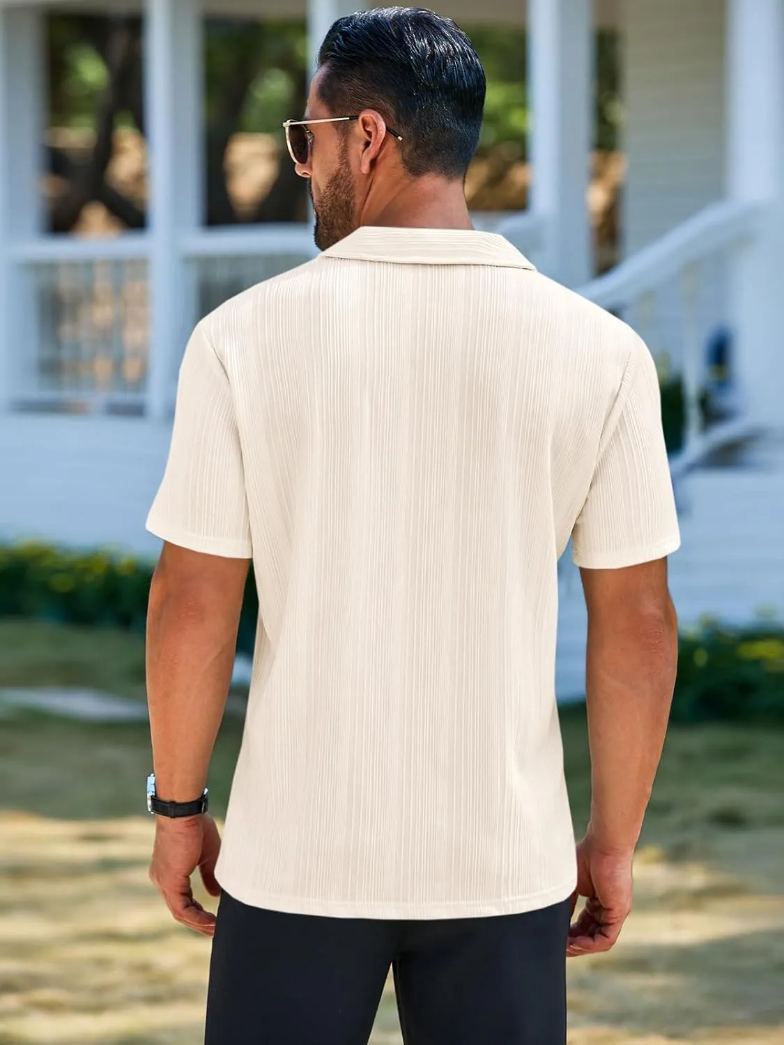 Runcati Mens Quarter Zip Polo Shirts Knit Textured Casual Short Sleeve Shirt Lightweight Golf Tops