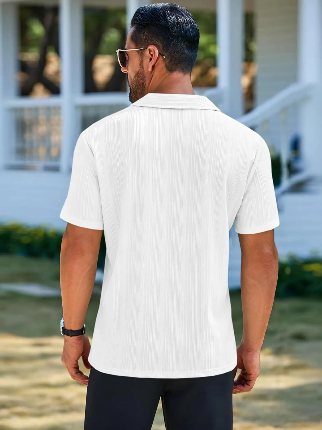 Runcati Mens Quarter Zip Polo Shirts Knit Textured Casual Short Sleeve Shirt Lightweight Golf Tops