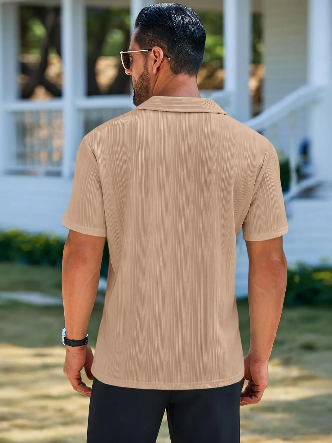 Runcati Mens Quarter Zip Polo Shirts Knit Textured Casual Short Sleeve Shirt Lightweight Golf Tops